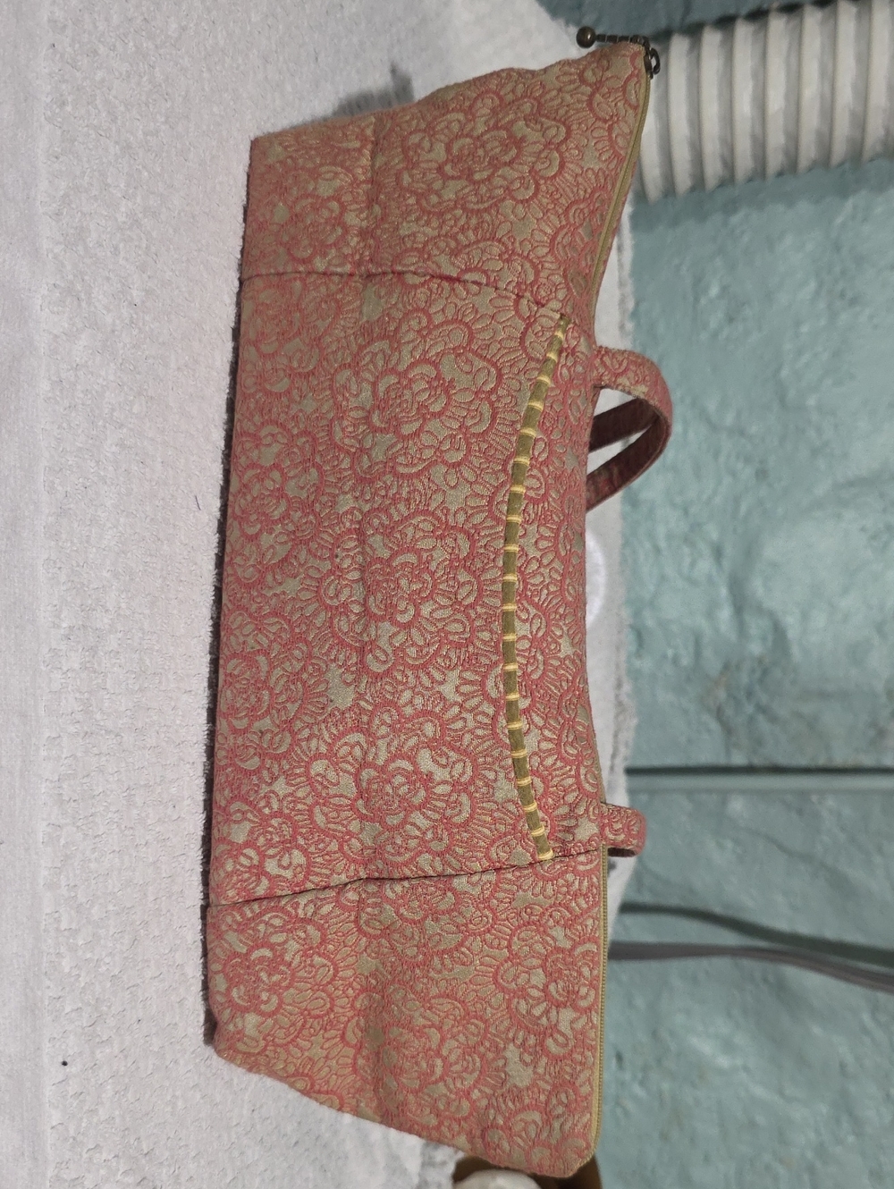 Maruca Floral Pink and Gold Brocade Barrel Bag